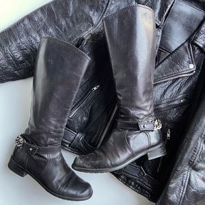 Stuart Weitzman Black Leather Knee-High Combat Boots